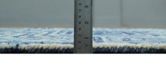 Hand Tufted Blue and White Modern Geometric Runner Wool Rug, entryway, hallway, bedside, kids, kitchen and living room rug | MA8