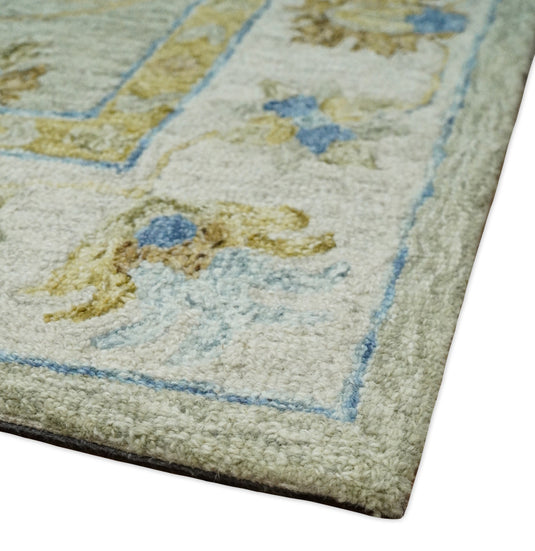 Hand Tufted Persian Style 5X8 Blue and Beige Floral Wool Area Rug, Kids room, Kitchen and bedroom rug | MA24