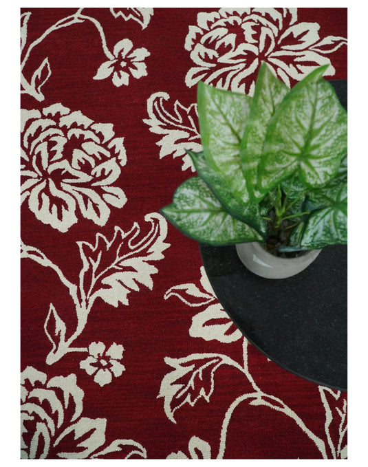 Hand Tufted 5X8 Red and Ivory Persian Style Floral Oriental Wool Area Rug, kids, kitchen, dinning and living room rug | MA30