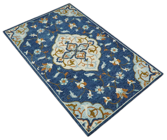 Hand Tufted Blue and Beige Persian Style Antique Oriental Wool Area Rug | MA62