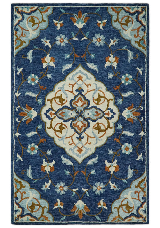 Hand Tufted Blue and Beige Persian Style Antique Oriental Wool Area Rug | MA62