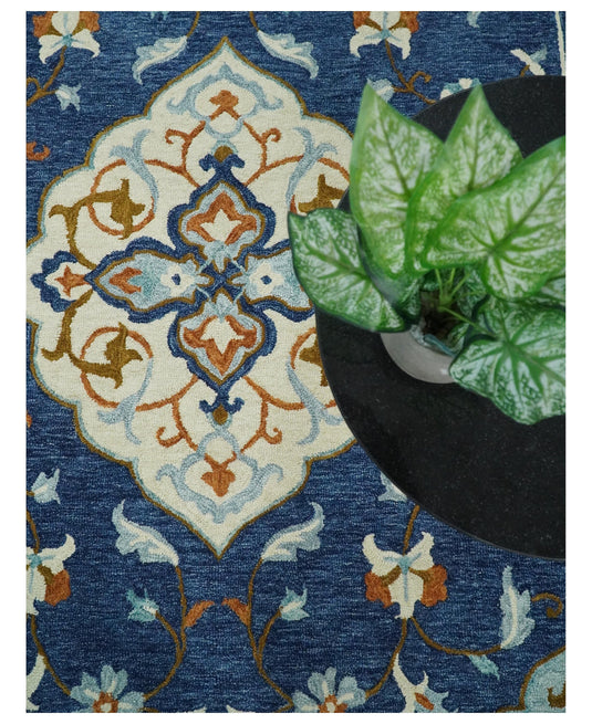 Hand Tufted Blue and Beige Persian Style Antique Oriental Wool Area Rug | MA62