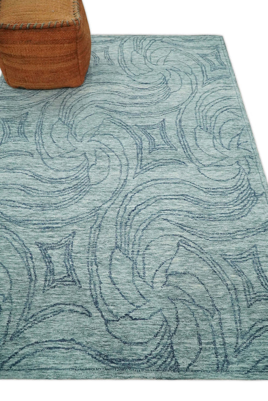 Hand Tufted Gray and Blue Tribal Design Wool Area Rug, Scandinavian Rug, Kids, Living Room, Bedroom and Dinning Rug | MA64