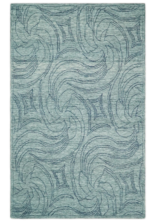 Hand Tufted Gray and Blue Tribal Design Wool Area Rug, Scandinavian Rug, Kids, Living Room, Bedroom and Dinning Rug | MA64