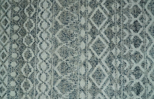 Hand Knotted Modern Contemporary Southwestern Tribal Trellis Recycled Silk Area Rug, 8X10 , Ivory and Blue | OP37810