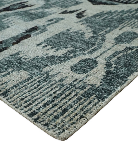 Hand Knotted Persian Style Contemporary Recycled Silk Area Rug, Ivory, Teal and Black Antique, 8x10 | OP39810