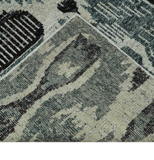 Hand Knotted Persian Style Contemporary Recycled Silk Area Rug, Ivory, Teal and Black Antique, 8x10 | OP39810