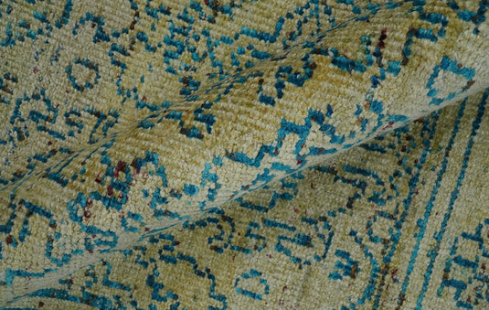 Antique Hand Knotted Persian made of Recycled Silk Area Rug, Camel and Blue , 8x10 | OP42810