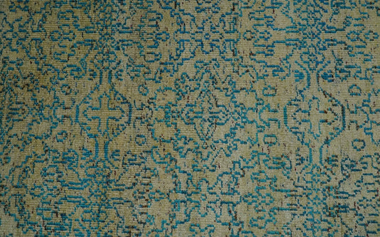 Antique Hand Knotted Persian made of Recycled Silk Area Rug, Camel and Blue , 8x10 | OP42810