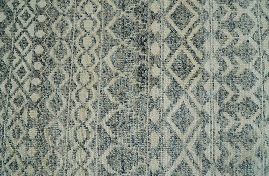 Hand Knotted Modern Contemporary Southwestern Tribal Trellis Recycled Silk Area Rug, Beige, Gray and Blue, 8x10 | OP44810