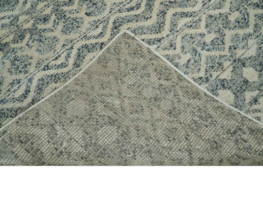 Hand Knotted Modern Contemporary Southwestern Tribal Trellis Recycled Silk Area Rug, Beige, Gray and Blue, 8x10 | OP44810