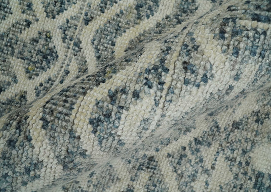 Hand Knotted Modern Contemporary Southwestern Tribal Trellis Recycled Silk Area Rug, Ivory and Gray, 8x10 | OP47810