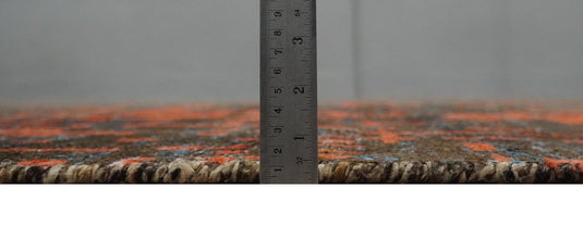 Hand Knotted Modern Abstract Contemporary Recycled Silk Area Rug, Orange and Charcoal, 4x6 | OP6246