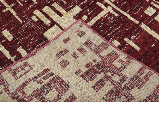 Hand Knotted Modern Abstract Contemporary Recycled Silk Area Rug, Camel and Maroon, 4X6 | OP6446