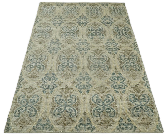 Hand Knotted Persian Style Contemporary Bamboo Silk Area Rug, Beige, Blue and Camel Modern, 5x8 | OP7158