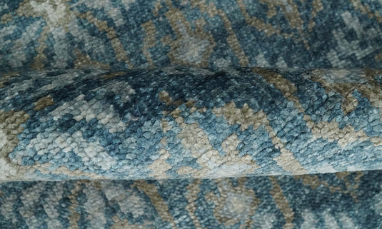 Hand Knotted Antique Persian Style Contemporary Bamboo Silk Area Rug, Blue, Brown and Silver, 5X8 | OP12358