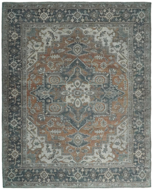Vintage Distressed Hand Knotted Serapi Charcoal and Rust 3X5, 4X6, 5x8, 6x9, 8x10, 9x12 Traditional Antique Persian Area Rug |2398