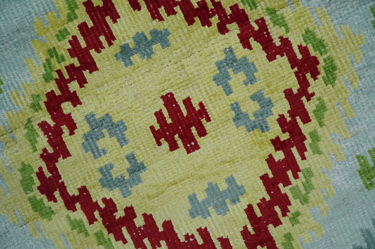 Hand Knotted Persian made of Recycled Silk Area Rug, Silver, mustard and red, 4.5x6.5 | OP129