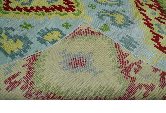 Hand Knotted Persian made of Recycled Silk Area Rug, Silver, mustard and red, 4.5x6.5 | OP129