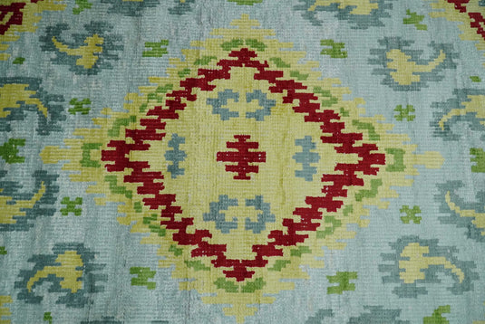 Hand Knotted Persian made of Recycled Silk Area Rug, Silver, mustard and red, 4.5x6.5 | OP129