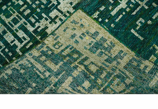 Hand Knotted Modern Abstract Contemporary Recycled Silk Area Rug, Teal green, Olive and Beige, 5x8| OP13058
