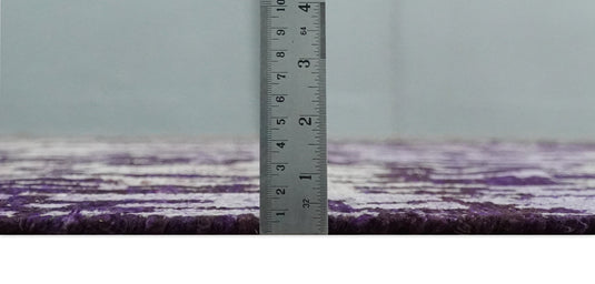 Hand Knotted Modern Abstract Contemporary Recycled Silk Area Rug, Purple, Violet and Ivory, 5x8 | OP13158