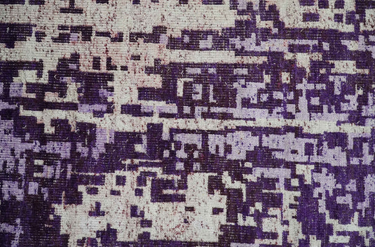 Hand Knotted Modern Abstract Contemporary Recycled Silk Area Rug, Purple, Violet and Ivory, 5x8 | OP13158