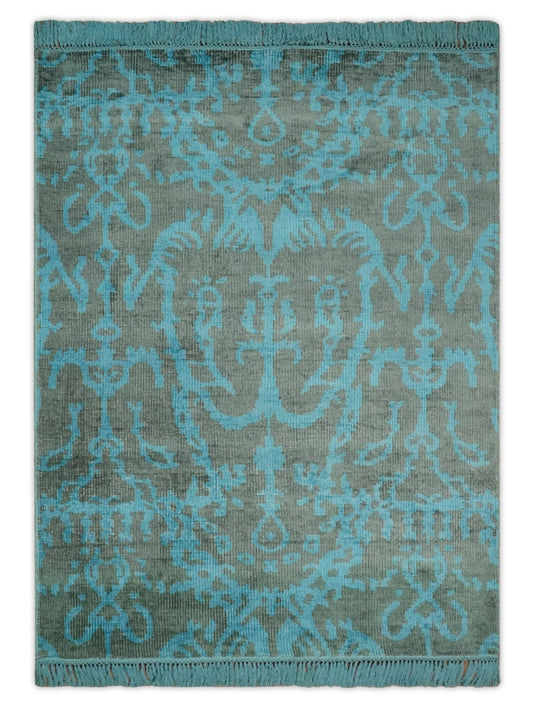 Hand Knotted Modern Persian Style Contemporary Art Silk Area Rug, Blue and gray rug, 4.5x6.5 | OP133