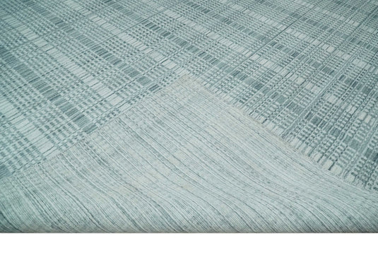 Flatwoven Modern Hand Made striped Scandinavian Blended Wool Area Rug, Ivory, Silver and Grey, 8X10 | KE02810