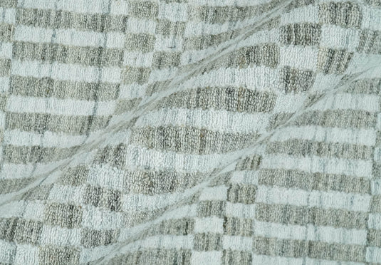 Hand Made Modern Trellis Scandinavian Blended Wool Flatwoven Area Rug, Ivory and Brown, 7.6x9.2 | KE07