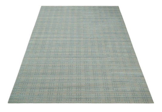 Flatwoven Hand Made Modern Geometric striped Scandinavian Blended Wool Area Rug, Beige and Silver,8x10 | KE11