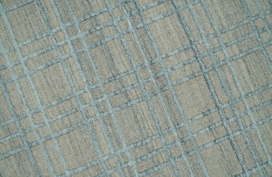 Flatwoven Hand Made Modern Geometric striped Scandinavian Blended Wool Area Rug, Beige and Silver,8x10 | KE11