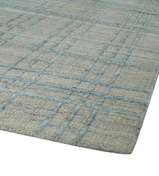Flatwoven Hand Made Modern Geometric striped Scandinavian Blended Wool Area Rug, Beige and Silver,8x10 | KE11