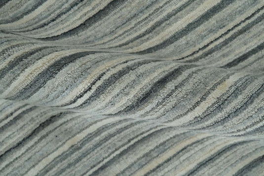 Flatwoven Striped Scandinavian Hand Made Blended Wool Area Rug, Ivory, Beige and Gray, 8x10 | KE15810