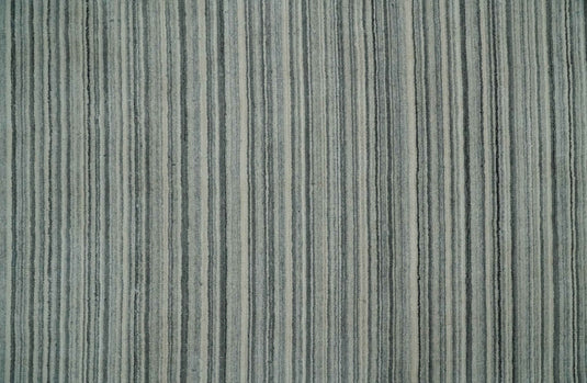 Flatwoven Striped Scandinavian Hand Made Blended Wool Area Rug, Ivory, Beige and Gray, 8x10 | KE15810
