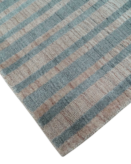 Flatwoven Hand Made Modern Stripes Scandinavian Blended Wool Area Rug, Peach, Grey and Silver | KE17