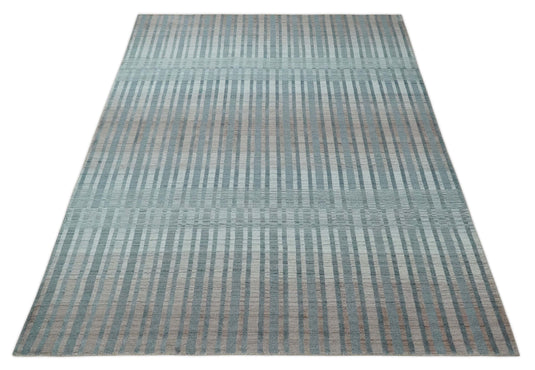 Flatwoven Hand Made Modern Stripes Scandinavian Blended Wool Area Rug, Peach, Grey and Silver | KE17