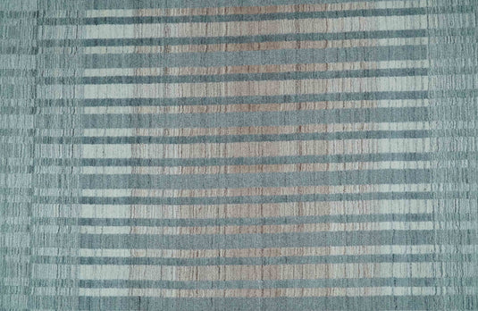 Flatwoven Hand Made Modern Stripes Scandinavian Blended Wool Area Rug, Peach, Grey and Silver | KE17