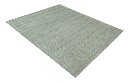 Flatwoven Hand Made Modern Stripes Scandinavian Blended Wool Area Rug, Silver and Camel rug, 8x10 | KE20810