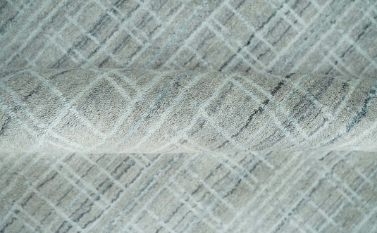 Flatwoven Hand Made Shaded Scandinavian Blended Wool Area Rug, White, Camel and Grey, 8x10 | KE25