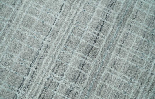 Flatwoven Hand Made Shaded Scandinavian Blended Wool Area Rug, White, Camel and Grey, 8x10 | KE25