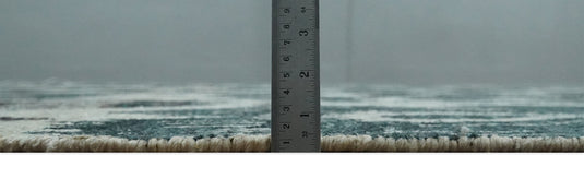 Hand Knotted Antique Persian Style Contemporary Recycled Silk Area Rug, Ivory, Teal and Brown, 9x12 | OP38