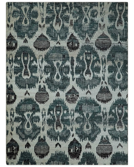 Hand Knotted Antique Persian Style Contemporary Recycled Silk Area Rug, Ivory, Teal and Brown, 9x12 | OP38