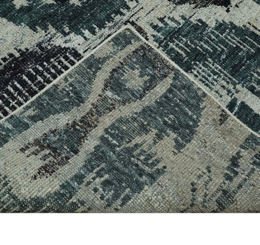 Hand Knotted Antique Persian Style Contemporary Recycled Silk Area Rug, Ivory, Teal and Brown, 9x12 | OP38