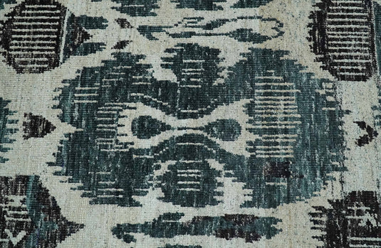 Hand Knotted Antique Persian Style Contemporary Recycled Silk Area Rug, Ivory, Teal and Brown, 9x12 | OP38