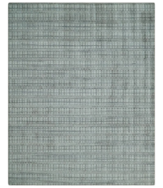 Flatwoven Checkered Scandinavian Hand Made Blended Wool Area Rug, Beige, Brown and Gray ,8x10 | KE31810