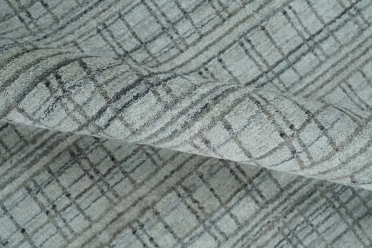 Flatwoven Checkered Scandinavian Hand Made Blended Wool Area Rug, Beige, Brown and Gray ,8x10 | KE31810