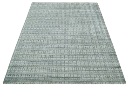 Flatwoven Checkered Scandinavian Hand Made Blended Wool Area Rug, Beige, Brown and Gray ,8x10 | KE31810