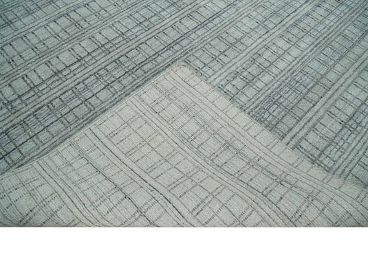 Flatwoven Checkered Scandinavian Hand Made Blended Wool Area Rug, Beige, Brown and Gray ,8x10 | KE31810