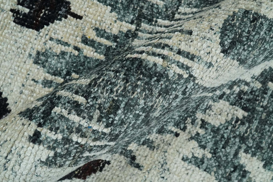 Hand Knotted Persian Style Contemporary Recycled Silk Area Rug, Ivory, Teal and Black Antique, 8x10 | OP39810